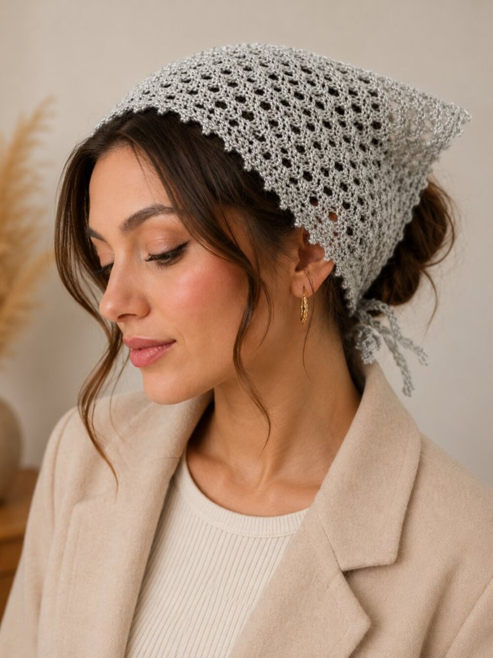 Crochet Handmade Women's Scarf Bandanna — Classic Crocheted Kerchief Scarf